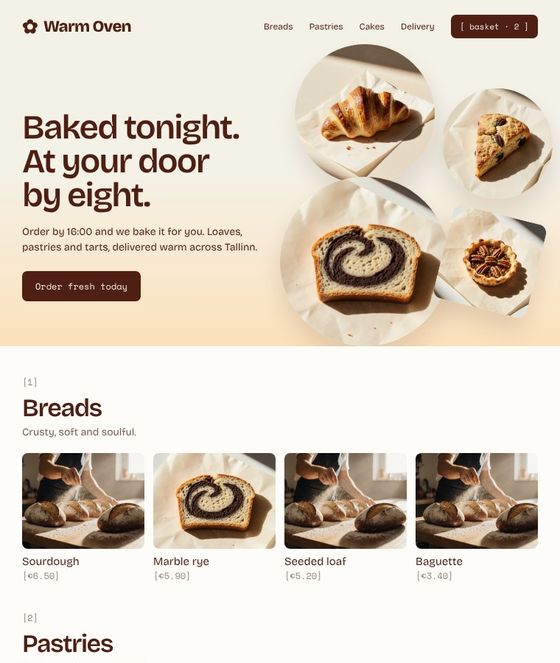 Online bakery delivery website concept