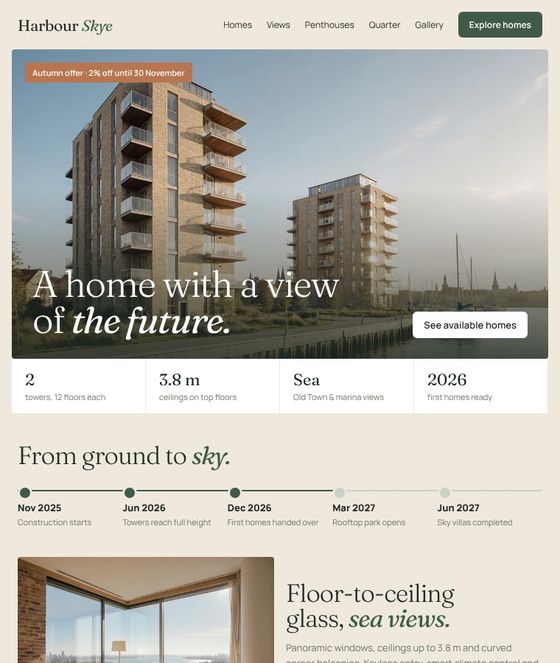 Seaside residential towers website concept
